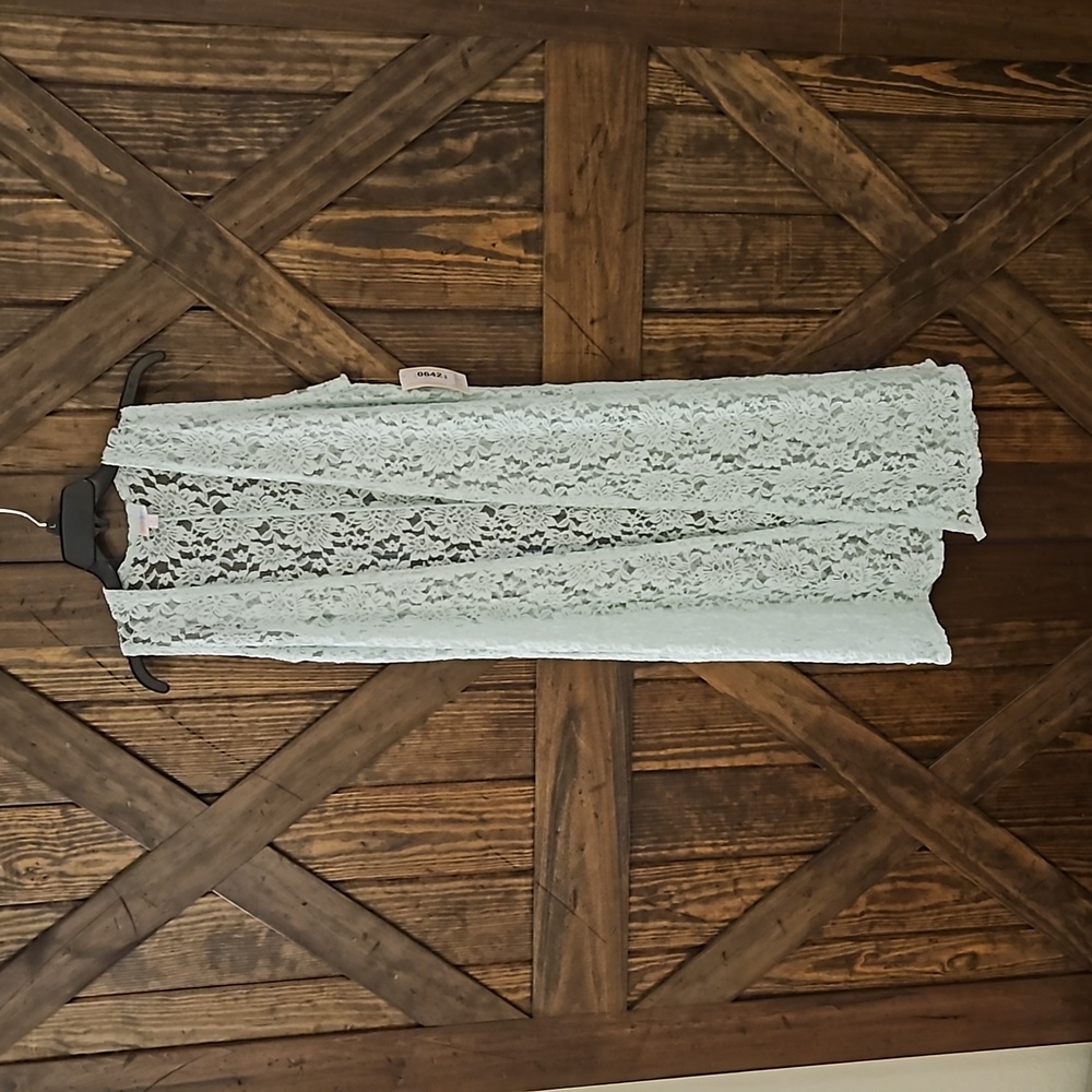 Small LuLaRoe Joy Mint Lace Duster Vest